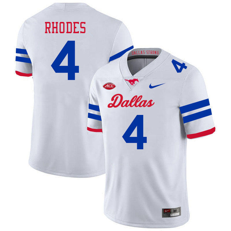 SMU Mustangs #4 Link Rhodes Jersey College Football Uniforms-Dallas White